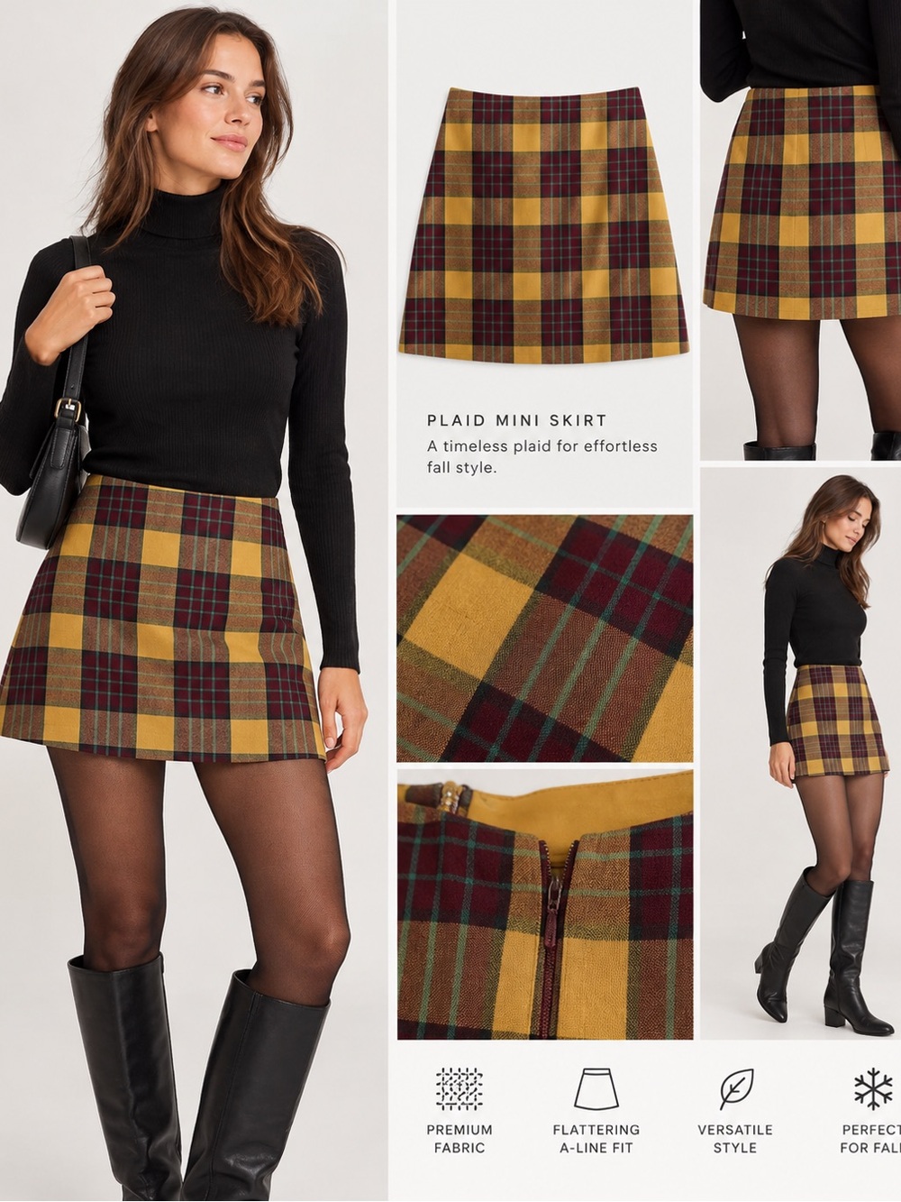 Wilfred Plaid Mini Skirt in Mustard and Burgundy